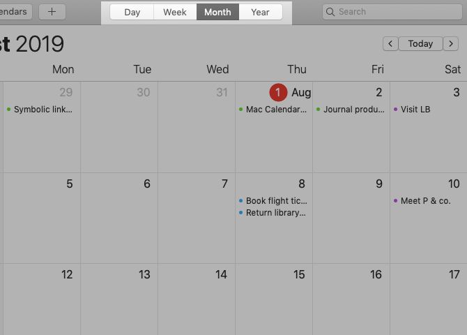 Mac上Apple日历中的月视图