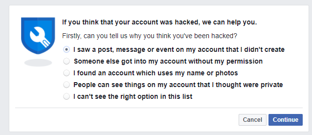connect facebook about hacked account