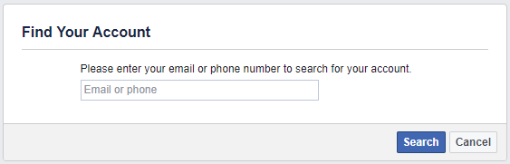 Find your Facebook account using an email address or phone number.