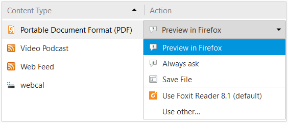 Firefox PDF reader settings