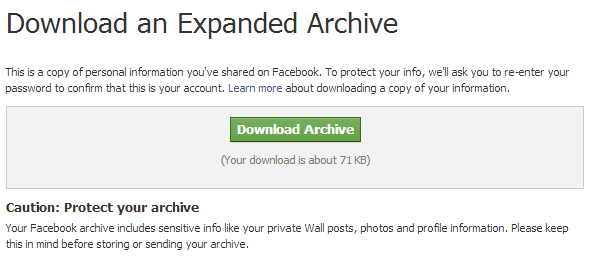 Facebook Download Expanded Archive