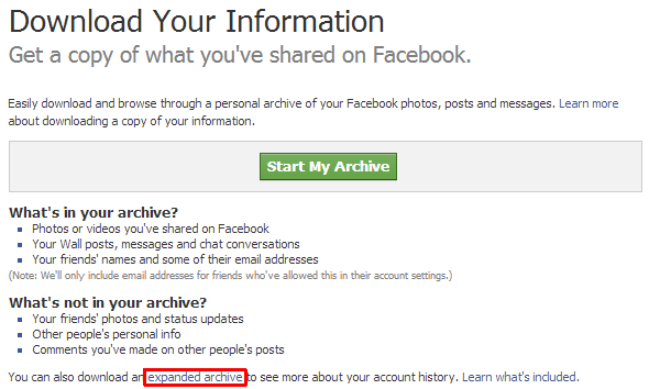 Start Facebook Archive