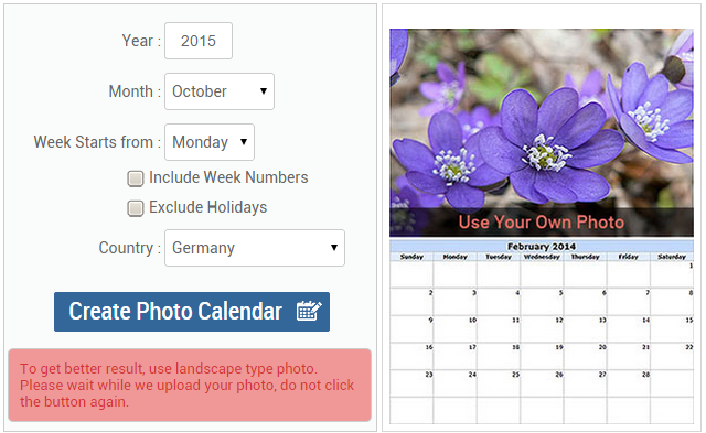 Photo upload calendar uk