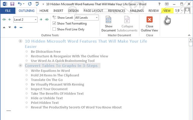 Using the Outline View in MS Word
