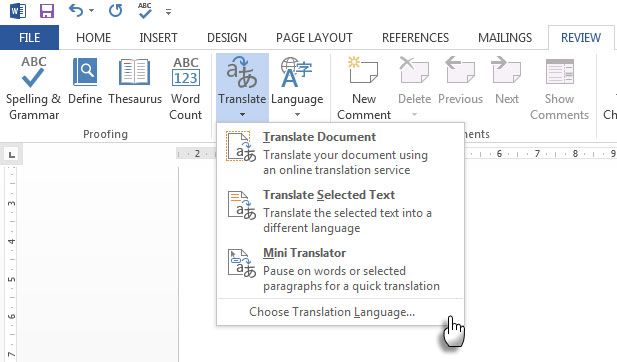 Translate with Word 2013