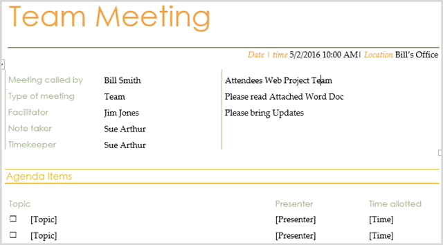how to write an agenda for a meeting examples