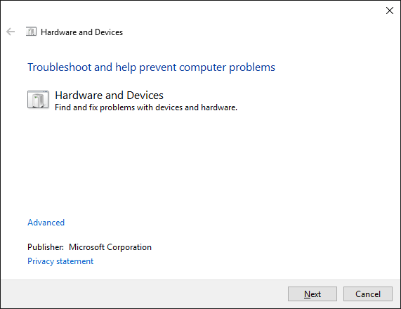 Windows hardware and devices troubleshoot