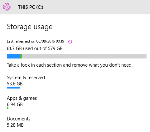 Lưu trữ Windows 10 được sử dụng