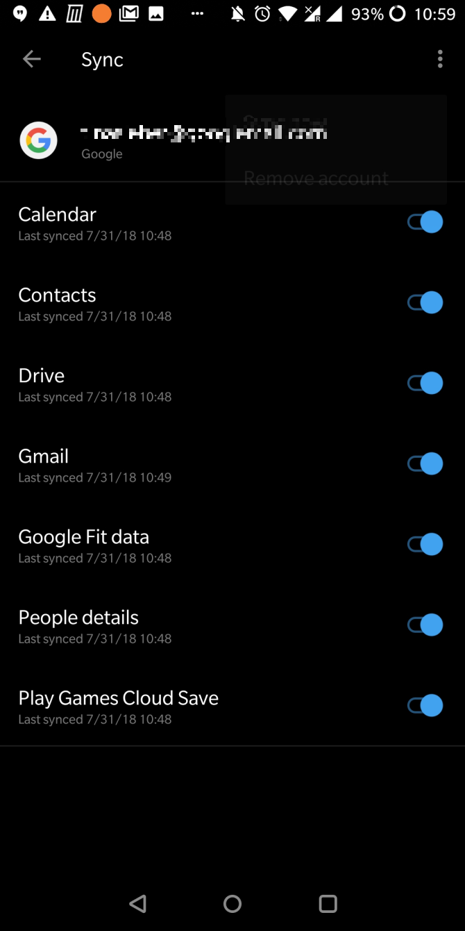 delete a gmail account from android