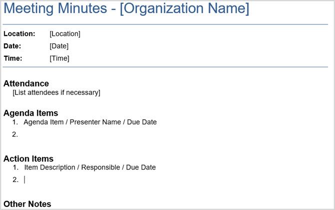 Basic Meeting Minutes Vertex42
