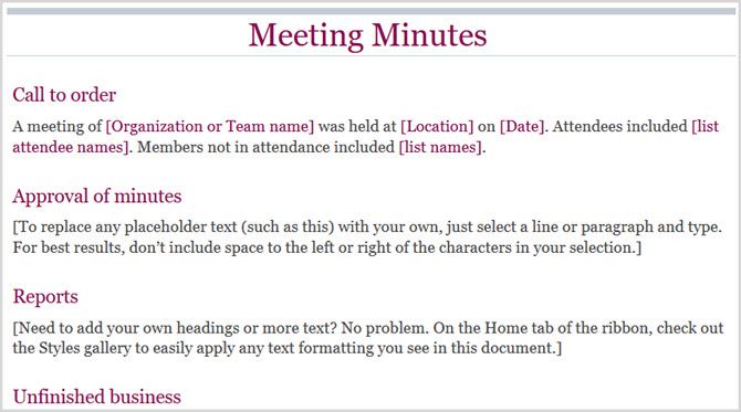 Basic Meeting Minutes Word Online 1