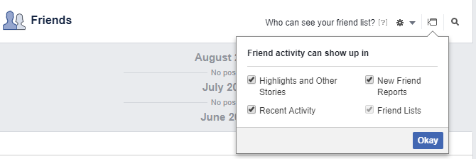 Facebook Friend activity can show up in... menu