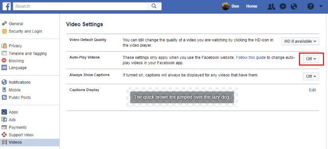 Facebook отключить автоматическое воспроизведение видео