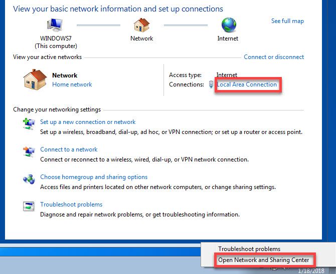 Windows 7 change network adapter options