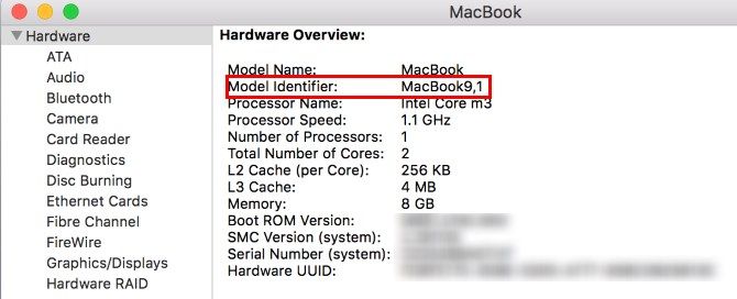 Идентификатор модели MacBook