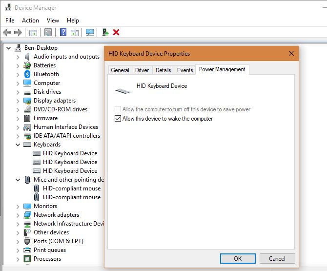 Windows 10 Device Manager Power Management
