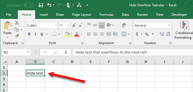 Overflow text hidden in Excel