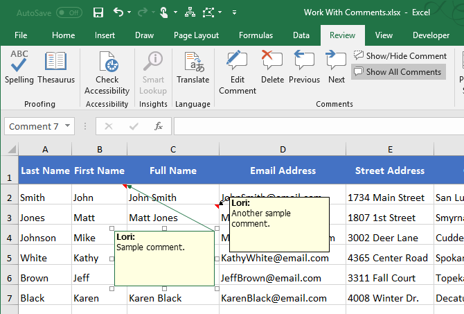 Excel Comment moved