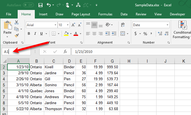 Unhide the first row in Excel