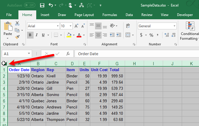 Select entire worksheet in Excel