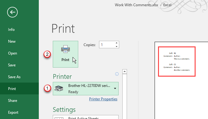 Print screen on the File tab in Excel