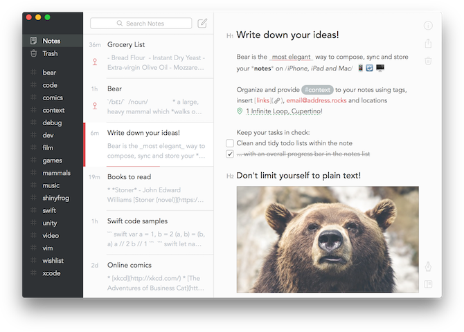 note taking apps for mac - Bear Writing UI