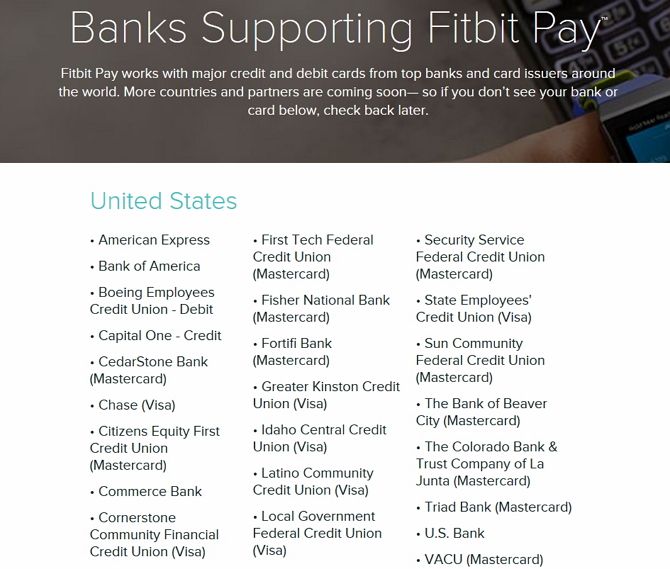 Fitbit Pay Supported Banks Screenshot