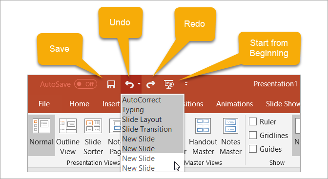 Beginner's Guide to Microsoft PowerPoint - Quick Access Toolbar