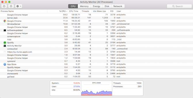 Mac Activity Monitor - wifi speed test