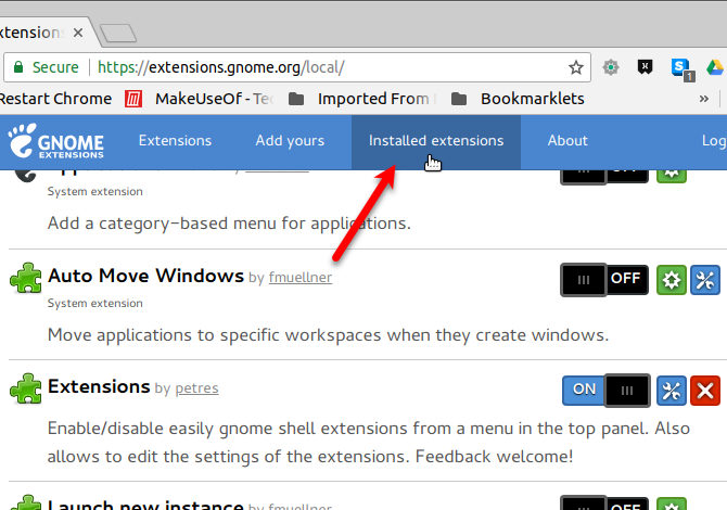 List of installed extensions in Chrome