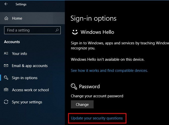 Windows 10 Security Questions