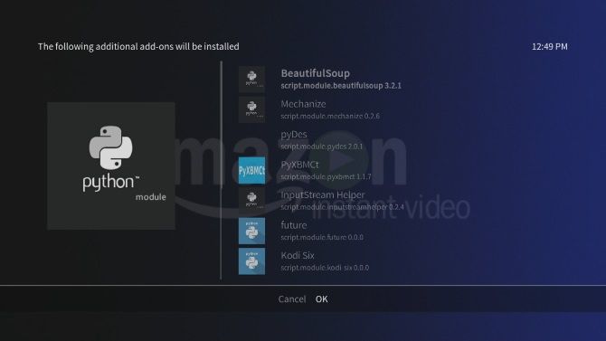 Amazon VOD dependencies in Kodi