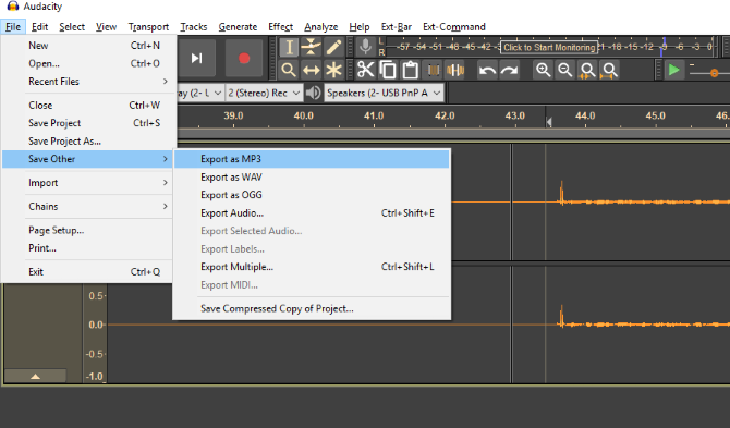 Export an MP3 in Audacity