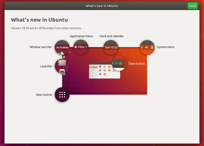Ubuntu 18.04 LTS features - new desktop layout welcome screen