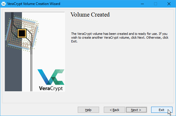 Close the VeraCrypt Volume Creation Wizard
