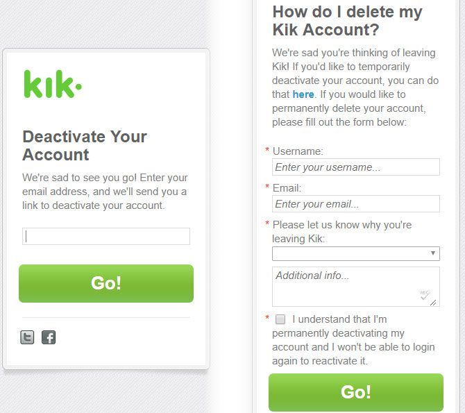Deactivate or Delete Kik Account