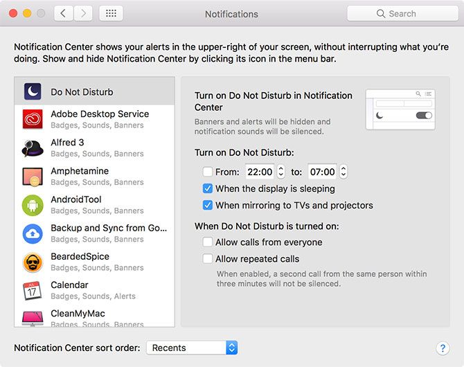 macOS Notifications Preferences