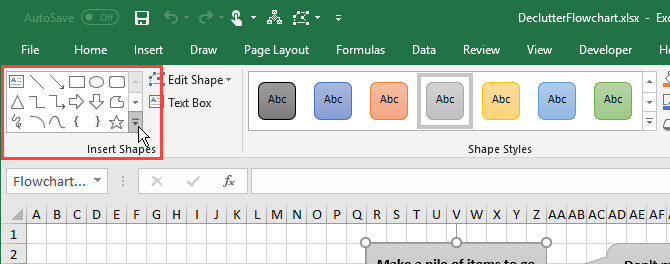 Open the Shapes gallery on the Format tab in Excel