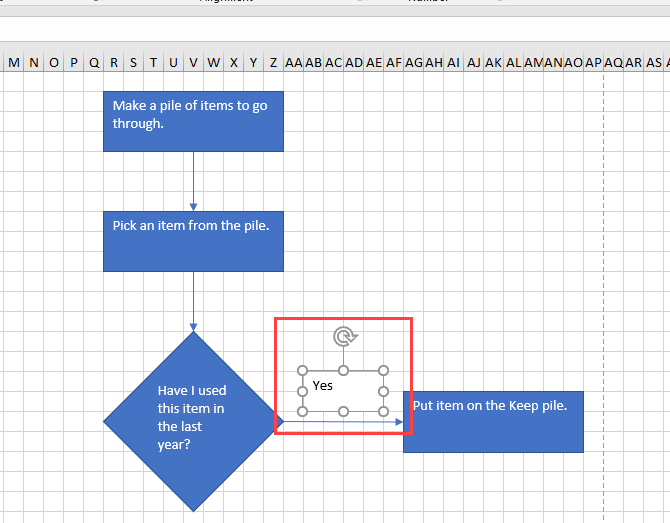 Add a text box near a connector line on a flowchart in Excel