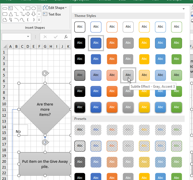 Change the Theme Style for shapes in Excel