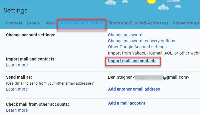 Gmail Импорт аккаунта