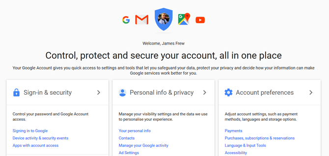 Account settings let you control your Google accounts