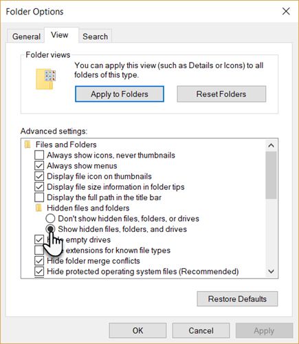 Включить параметры папок в Windows 10 для просмотра загруженных файлов Netflix