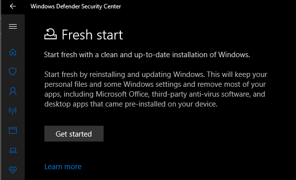 Windows Defender Fresh start