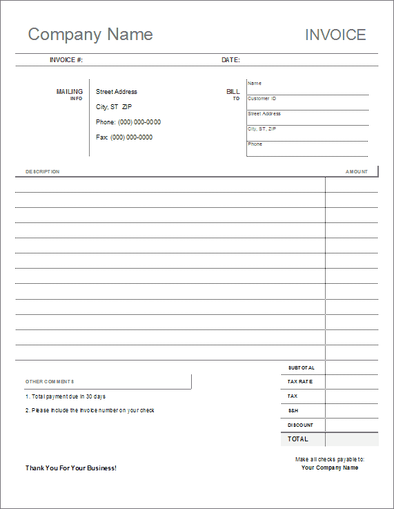 general invoice form xcel download free