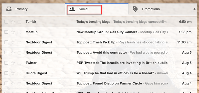 Gmail's Social and Promotions tab