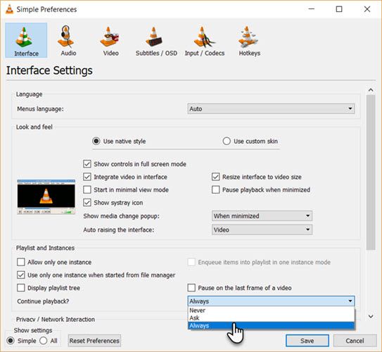 How To Remember Video Playback Position In Vlc To Resume Later