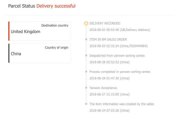 AliExpress delivery tracking example