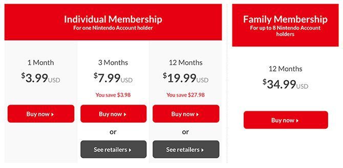 switch online membership price