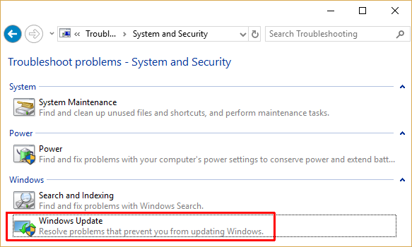 risoluzione dei problemi di aggiornamento delle finestre del pannello di controllo di Windows 10
